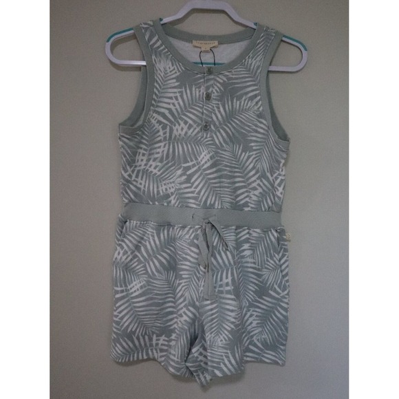 Eco Threads Pants - Tropical Summer Beach EcoThreads Romper S Sage Green Palm Leaf Henley Boho